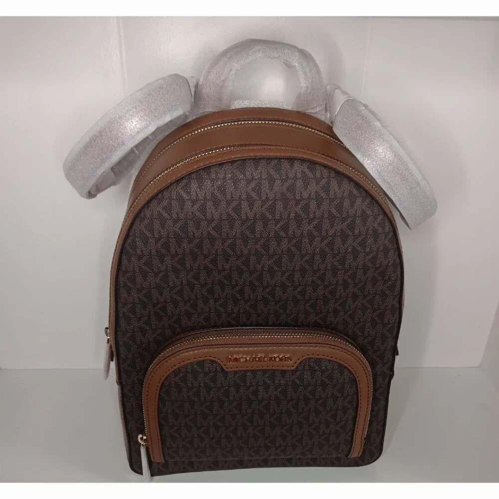 Michael Kors Brown Logo Dome Backpack with Tan Trim - Picture 8 of 14